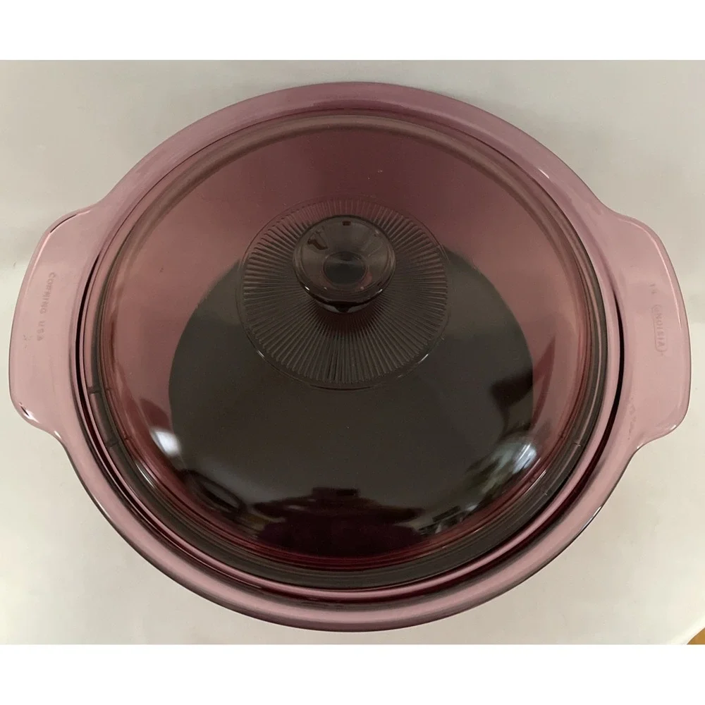 Corning Visions Cranberry Dutch Oven Stock Pot 5L Non Stick Pyrex Lid Very Good